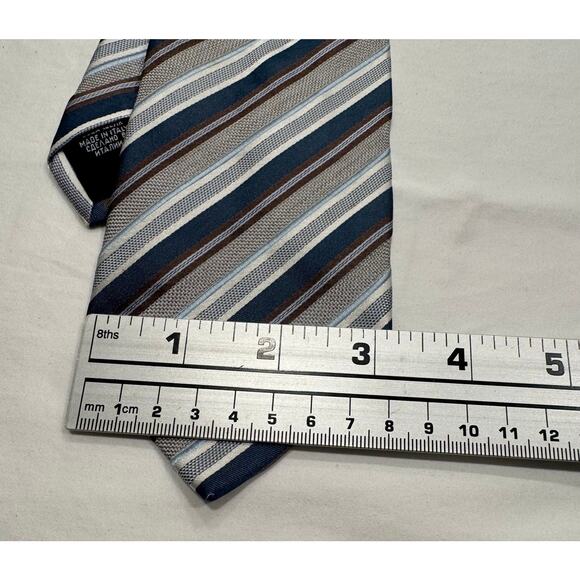 BOSS Hugo Boss Men's Stripe Silk Tie 60" x 3.5" Grey Blue Brown Made In Italy - Picture 6 of 7